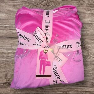 Juicy Couture Pink Velour 3-Piece Pajama Set Rhinestone Logo NWT Size L